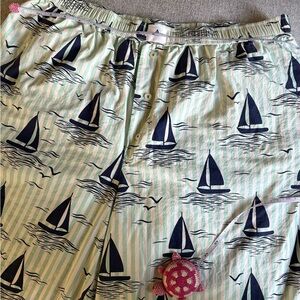 Anthropologie Mint and Navy Sailboat Pants